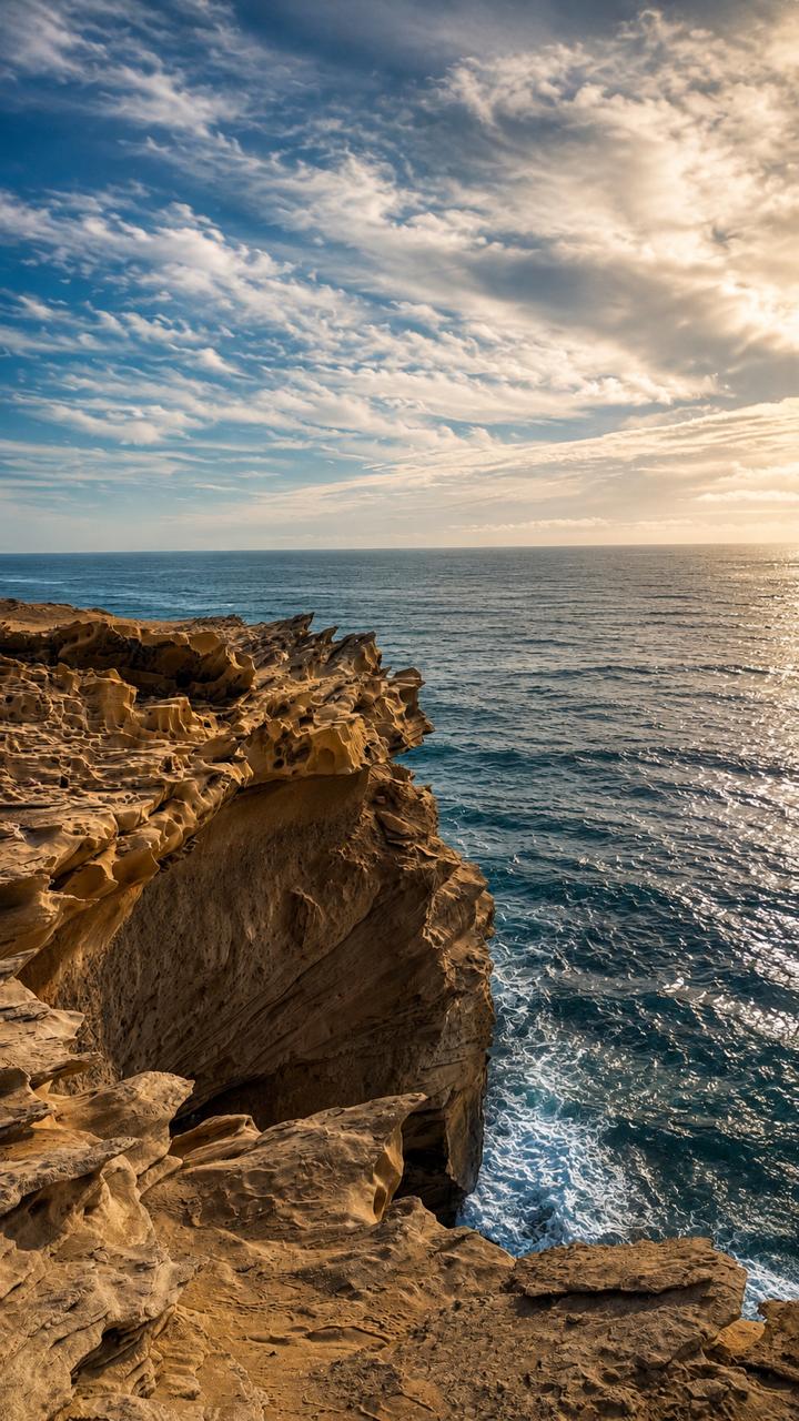 A beautiful view of the ocean from a cliff.