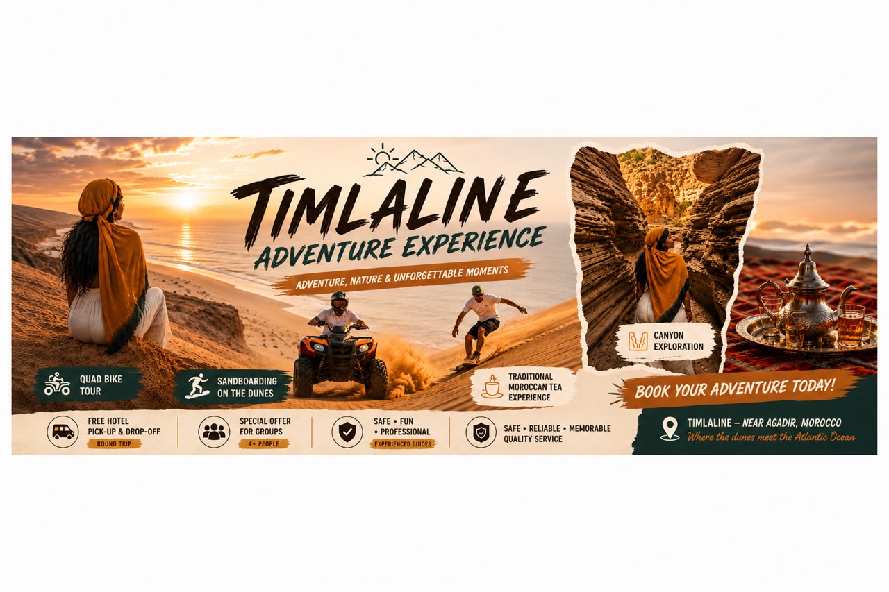 SPECIAL OFFRE FOR GROUPE at Timlaline dunes near Agadir, Morocco — Timlaline quad adventure experience.